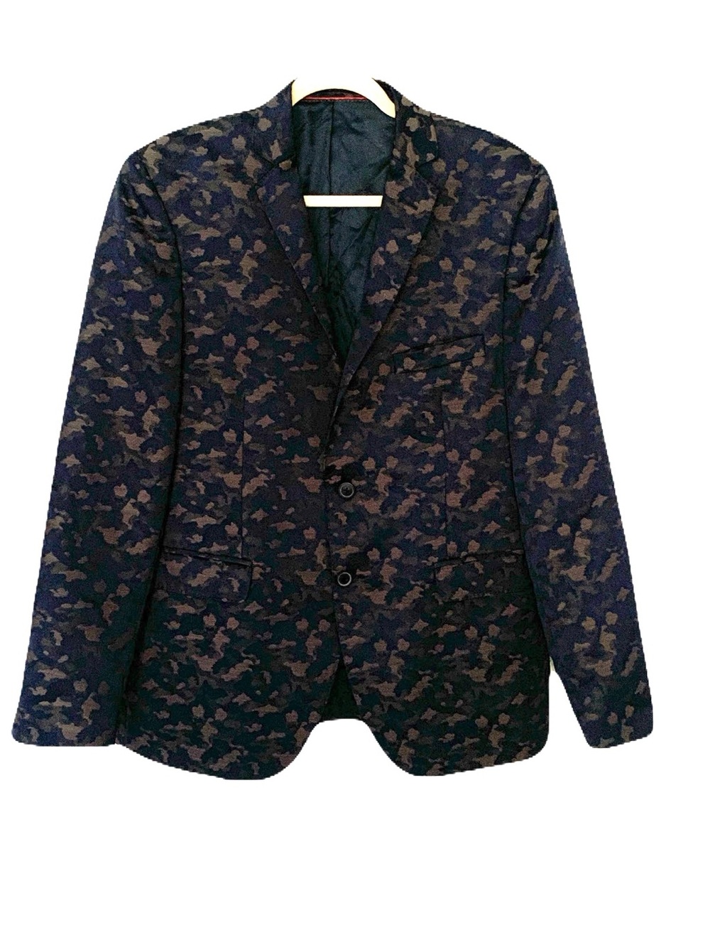 Moods of Norway Men’s 54 US 44 Slim Navy & Brown Camouflage Sheen Sport Coat